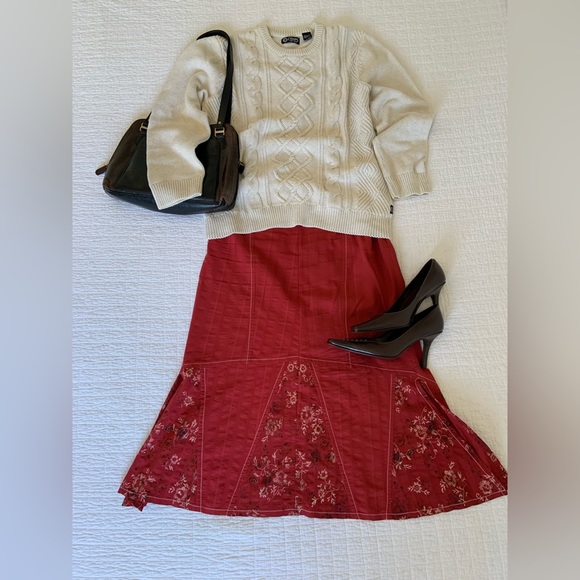 MAXI SKIRT & BLOUSE SET / COTTON / RED FLORAL / VINTAGE / BOHO / MED - LG - Picture 10 of 13